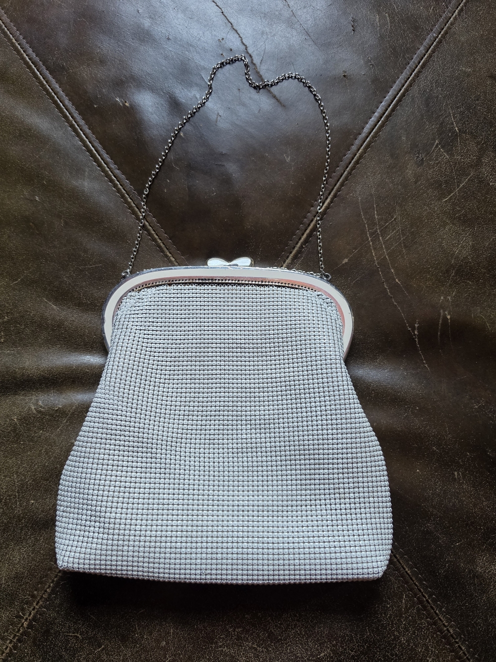 Vintage Oroton White Metal Mesh Evening Bag Kiss Lock Clutch 60s 70s